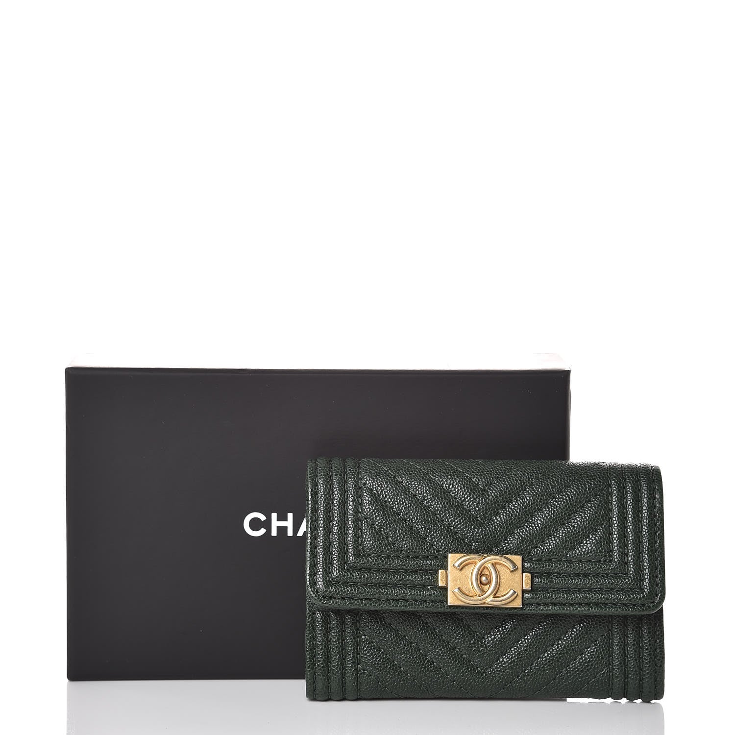 Chanel Caviar Chevron Quilted Boy Card Holder Wallet Green 9 of 9
