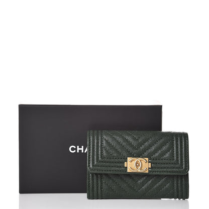 Chanel Caviar Chevron Quilted Boy Card Holder Wallet Green 9 of 9