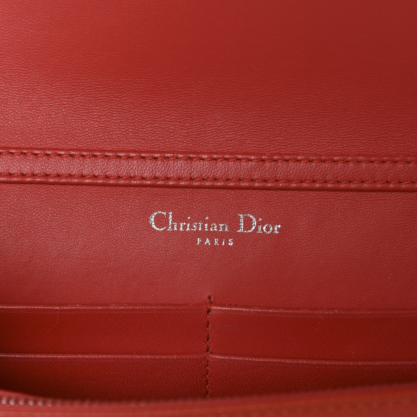 Grained Calfskin Diorama Wallet on Chain Pouch Red