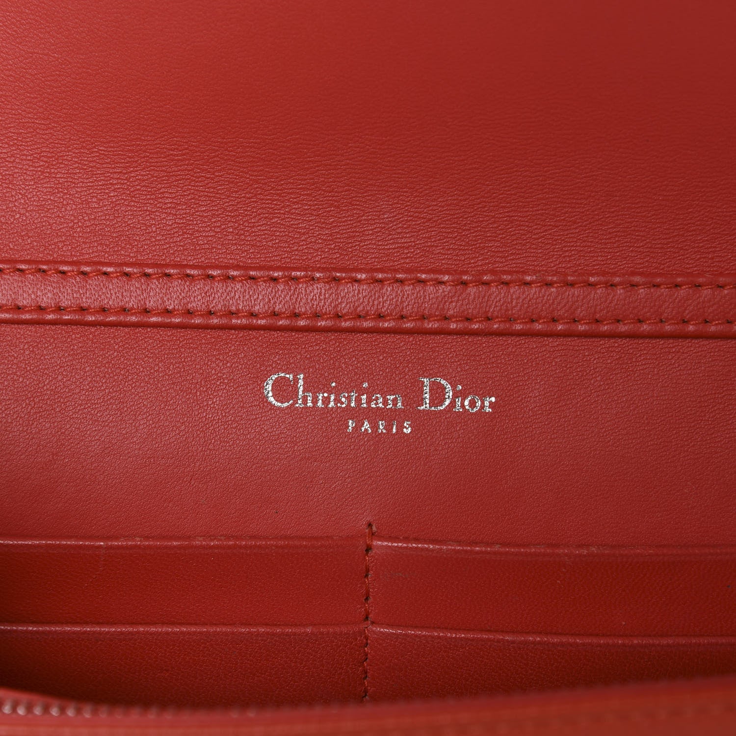 Christian Dior Grained Calfskin Diorama Wallet on Chain Pouch Red 9 of 13