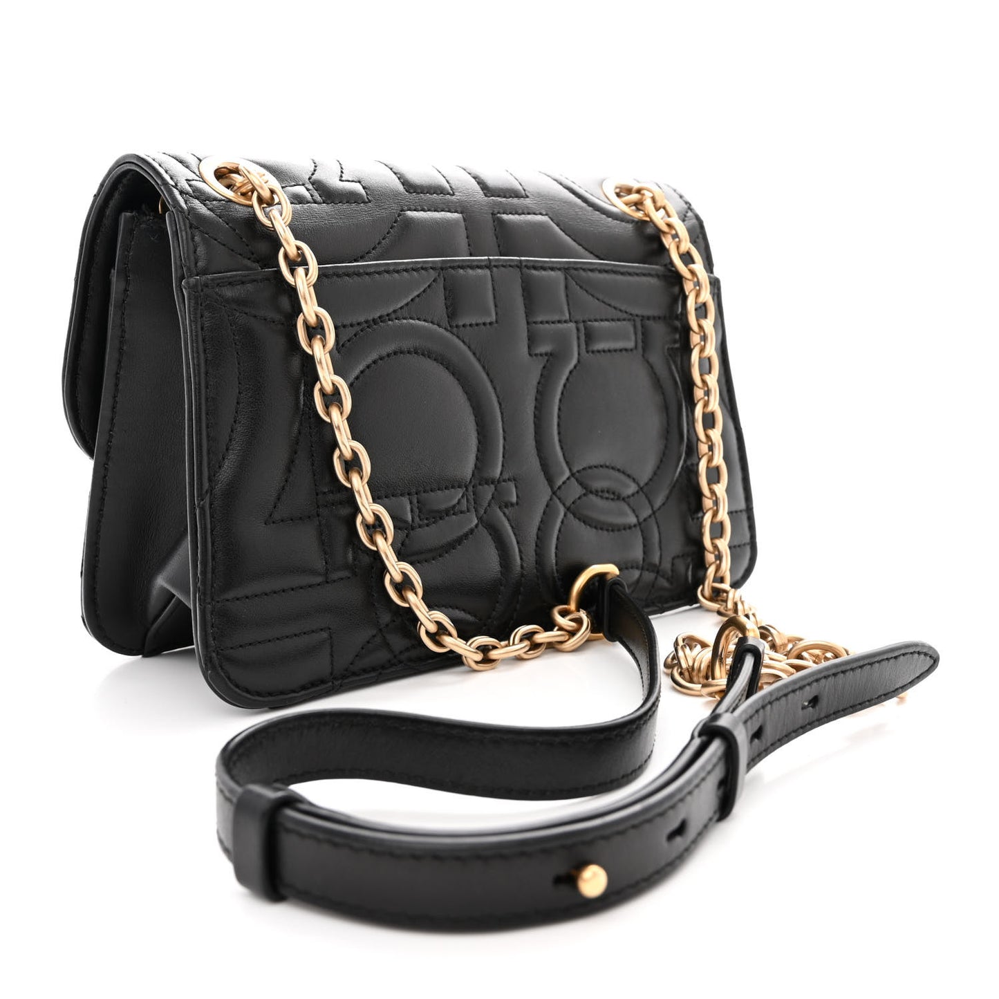 Calfskin Quilted Gancini Flap Bag Black