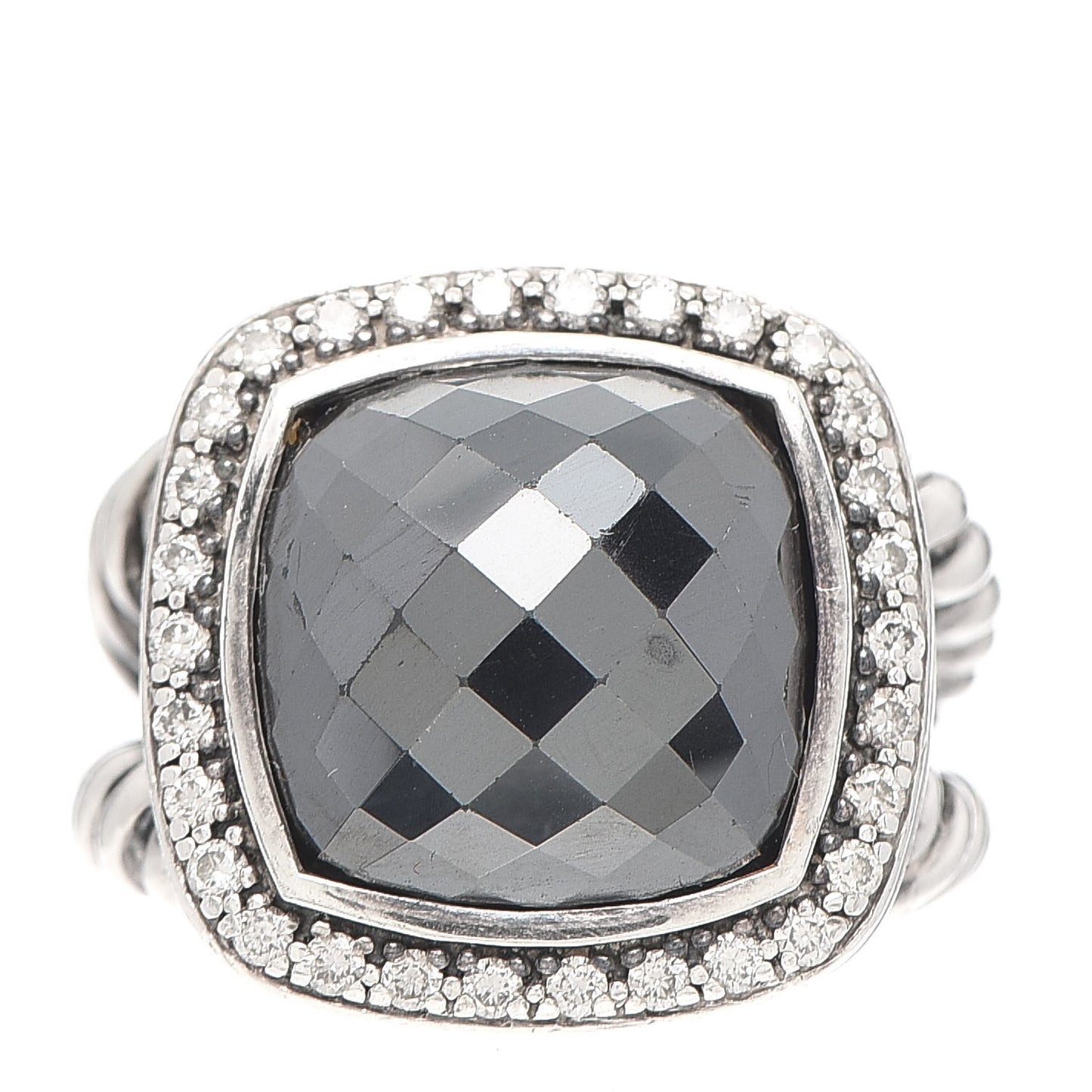 Sterling Silver Diamond Hematine 14mm Albion Ring 52 6