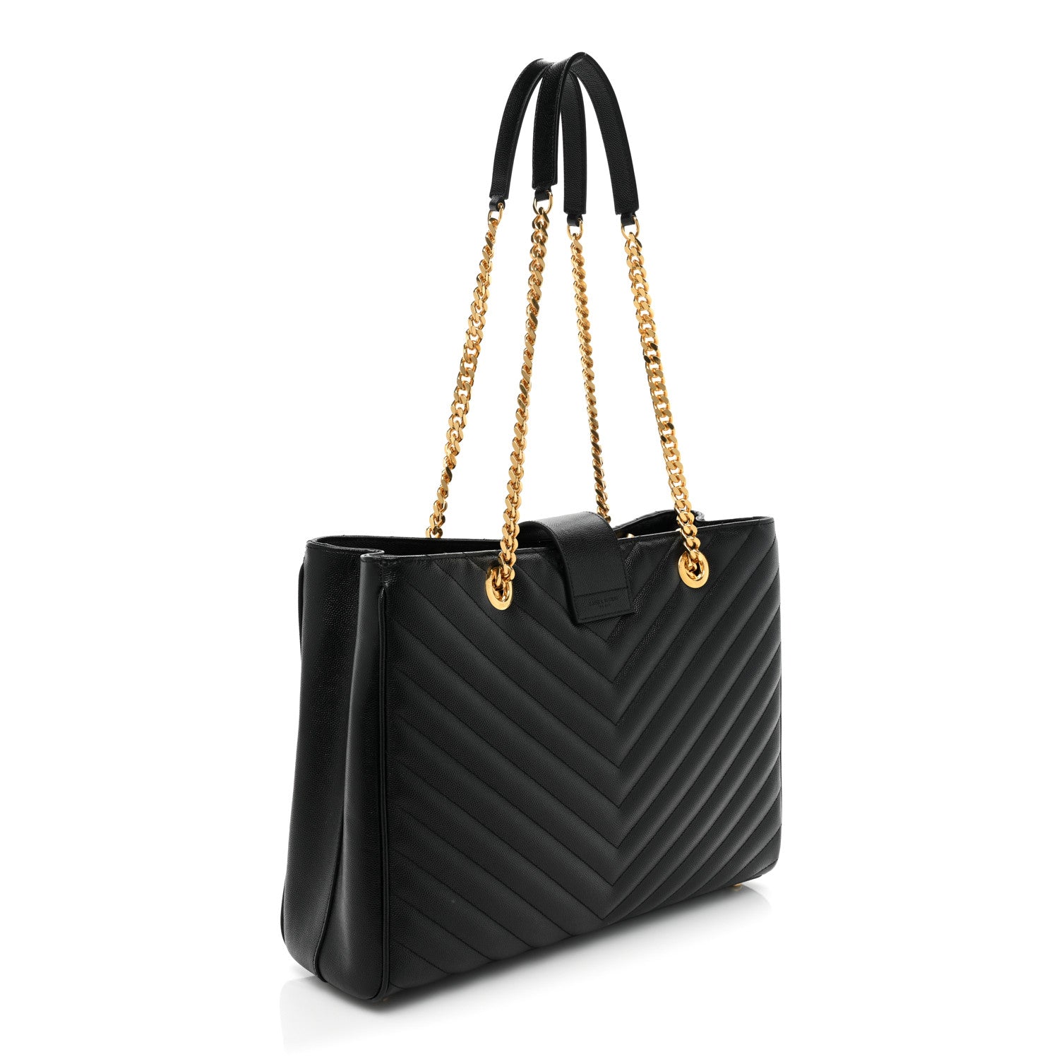 Saint Laurent Grain De Poudre Matelasse Chevron Monogram Shopping Bag Black 3 of 14