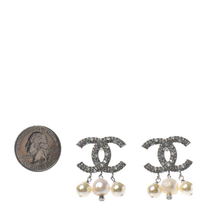 Chanel Crystal Pearl CC Drop Earrings Silver 2 of 4