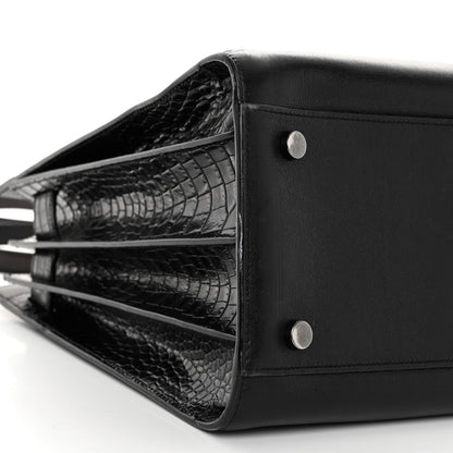 Saint Laurent Calfskin Crocodile Embossed Small Sac de Jour Black 9 of 13