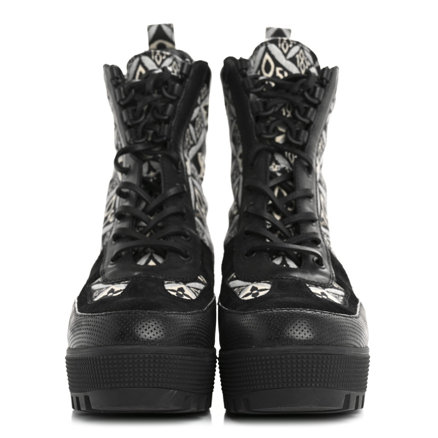 Louis Vuitton Suede Calfskin Jacquard Since 1854 Laureate Platform Desert Boots 37.5 Black 3 of 10