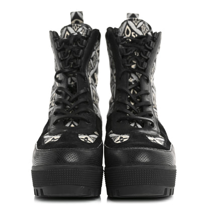 Louis Vuitton Suede Calfskin Jacquard Since 1854 Laureate Platform Desert Boots 37.5 Black 3 of 10