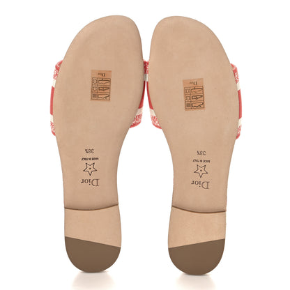 Christian Dior Canvas Soleil Embroidered Dway Flat Slide Sandals 38.5 Coral 6 of 10