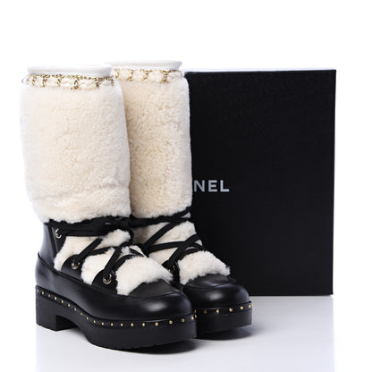 Chanel Shearling Chain Studded CC High Boot 37 Black 7 of 7