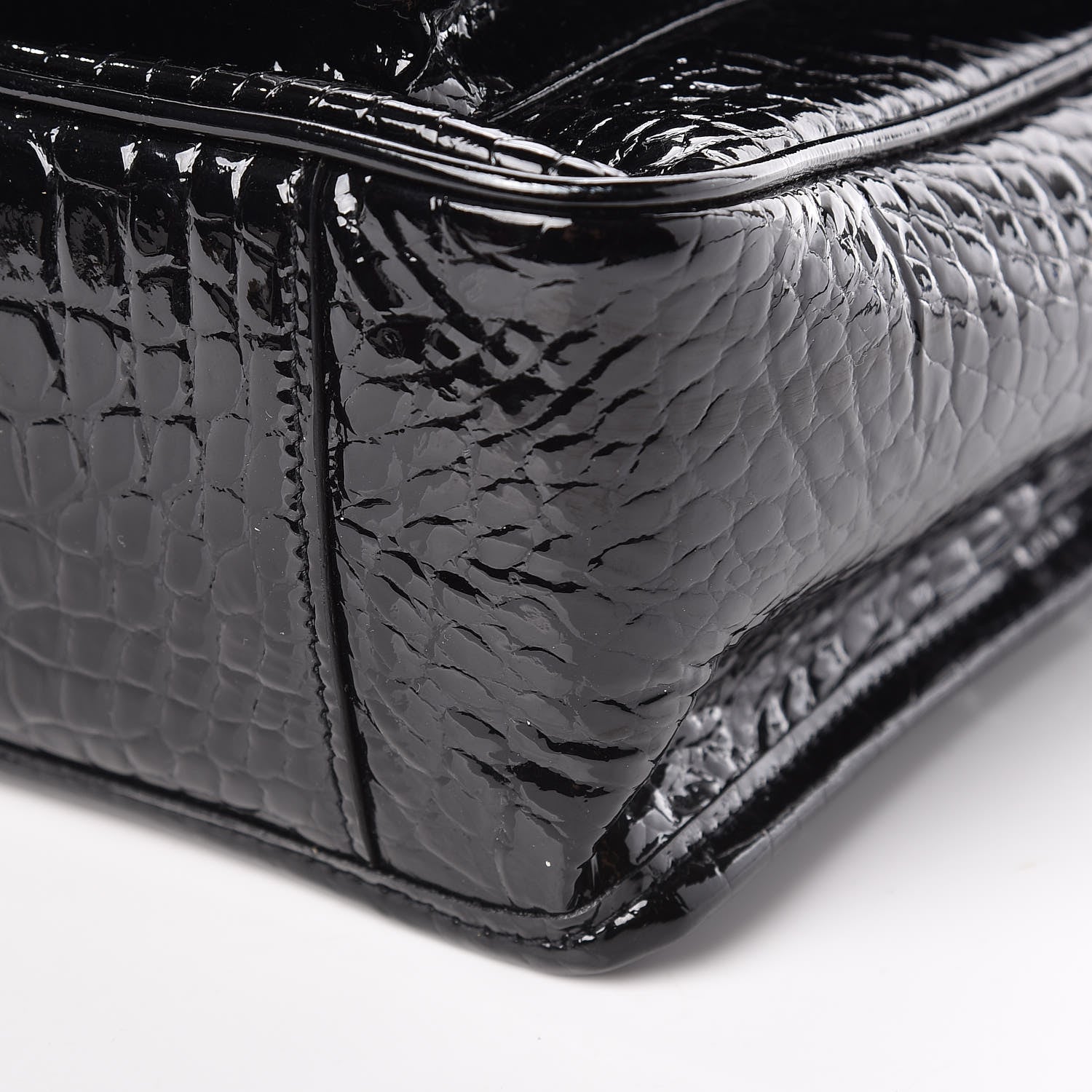 Saint Laurent Patent Crocodile Embossed Lambskin Monogram Medium Niki Chain Satchel Black 18 of 18