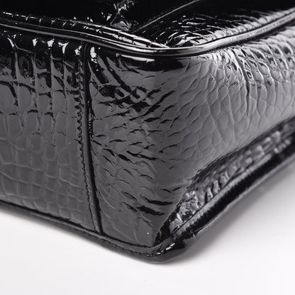 Saint Laurent Patent Crocodile Embossed Lambskin Monogram Medium Niki Chain Satchel Black 18 of 18