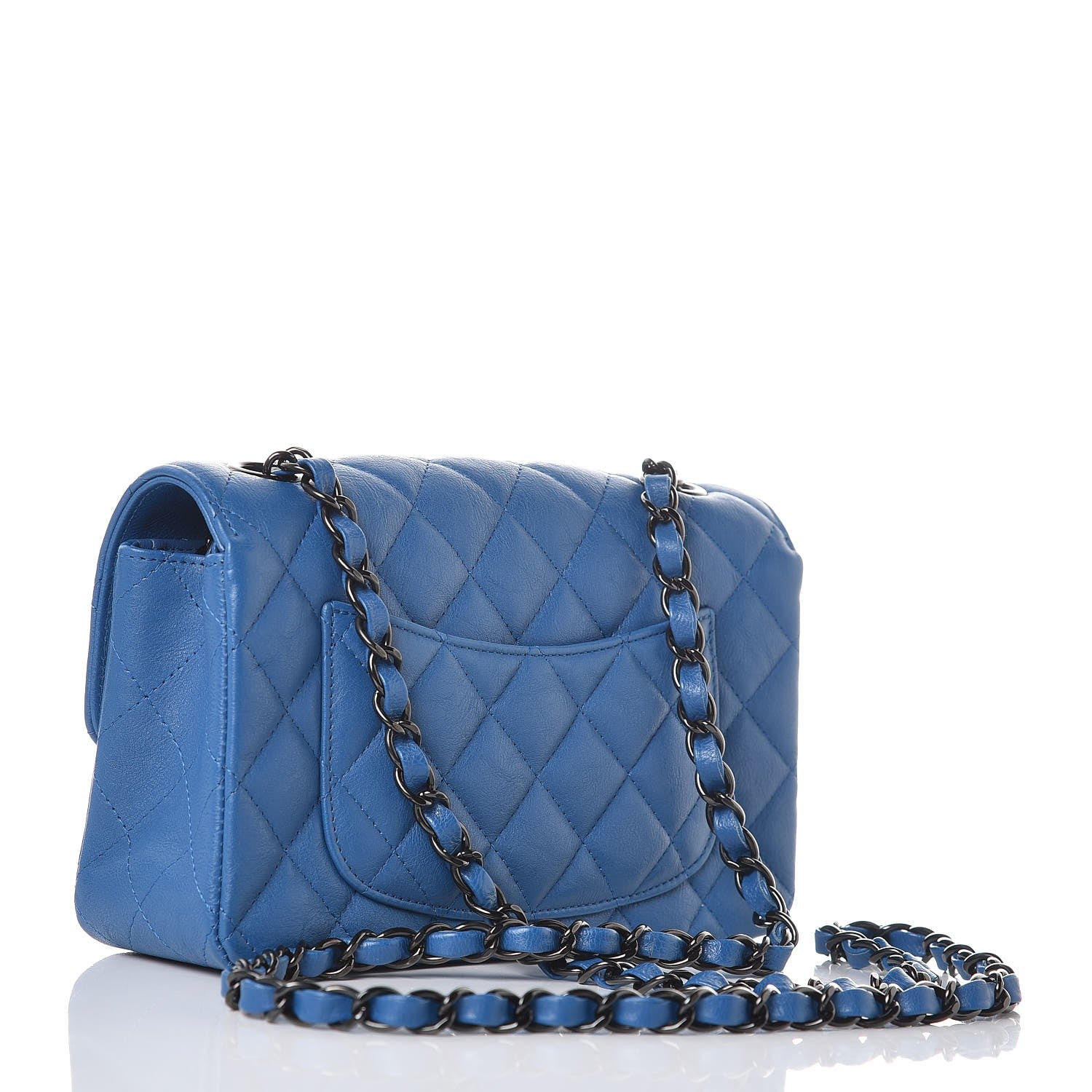 Chanel Crumpled Calfskin Quilted Mini Rectangular Flap Blue 3 of 8