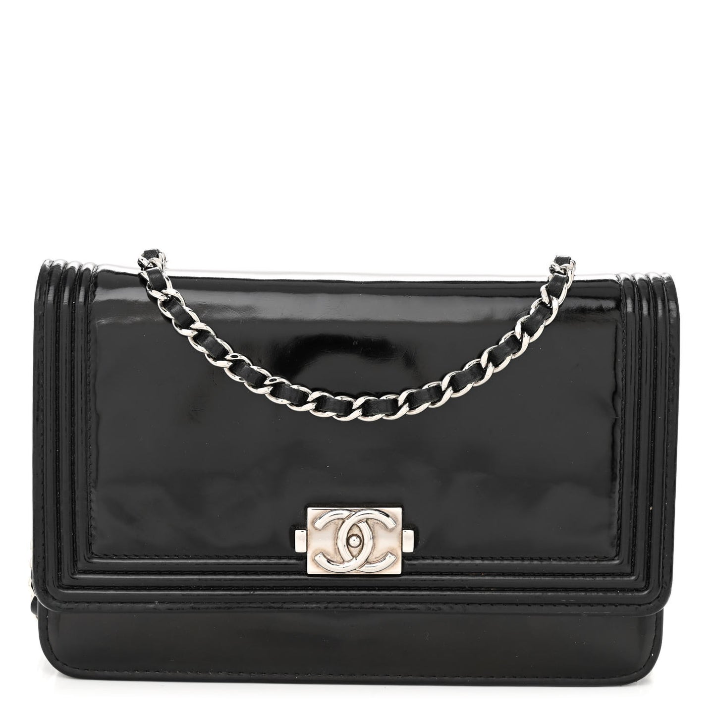 Glazed Calfskin Boy Wallet On Chain WOC Black