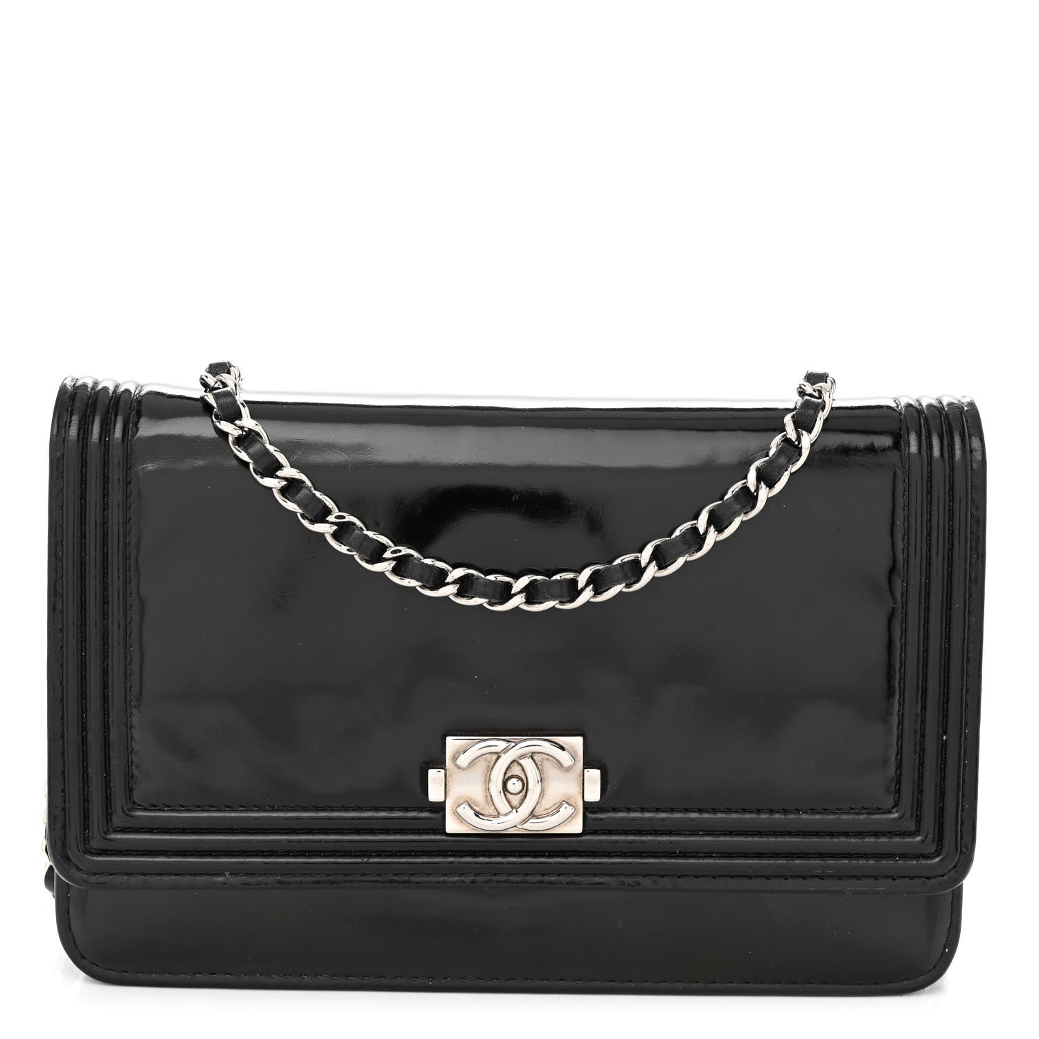 Chanel Glazed Calfskin Boy Wallet On Chain WOC Black 1 of 16