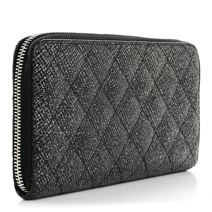 Chanel Glittered Calfskin Quilted Large Gusset Zip Wallet Black 3 of 12