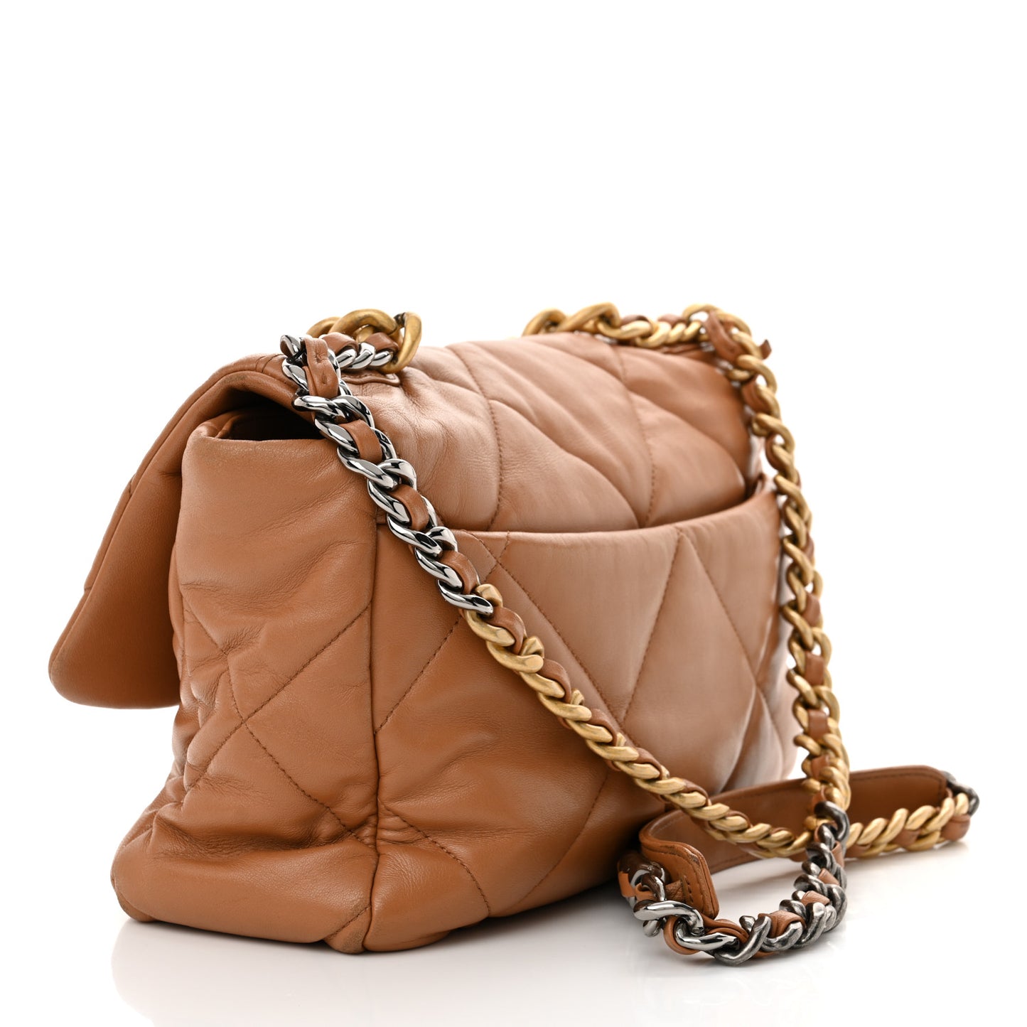 Lambskin Quilted Large Chanel 19 Flap Brown