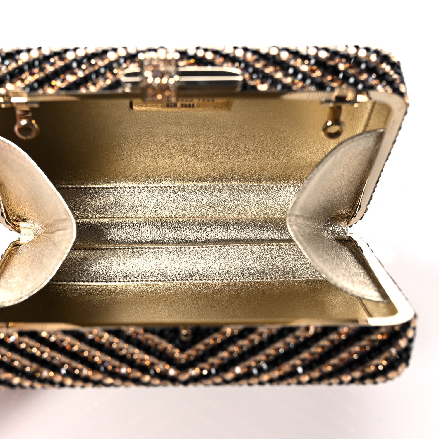 Judith Leiber Swarovski Crystal Minaudiere Clutch Black Gold 4 of 9