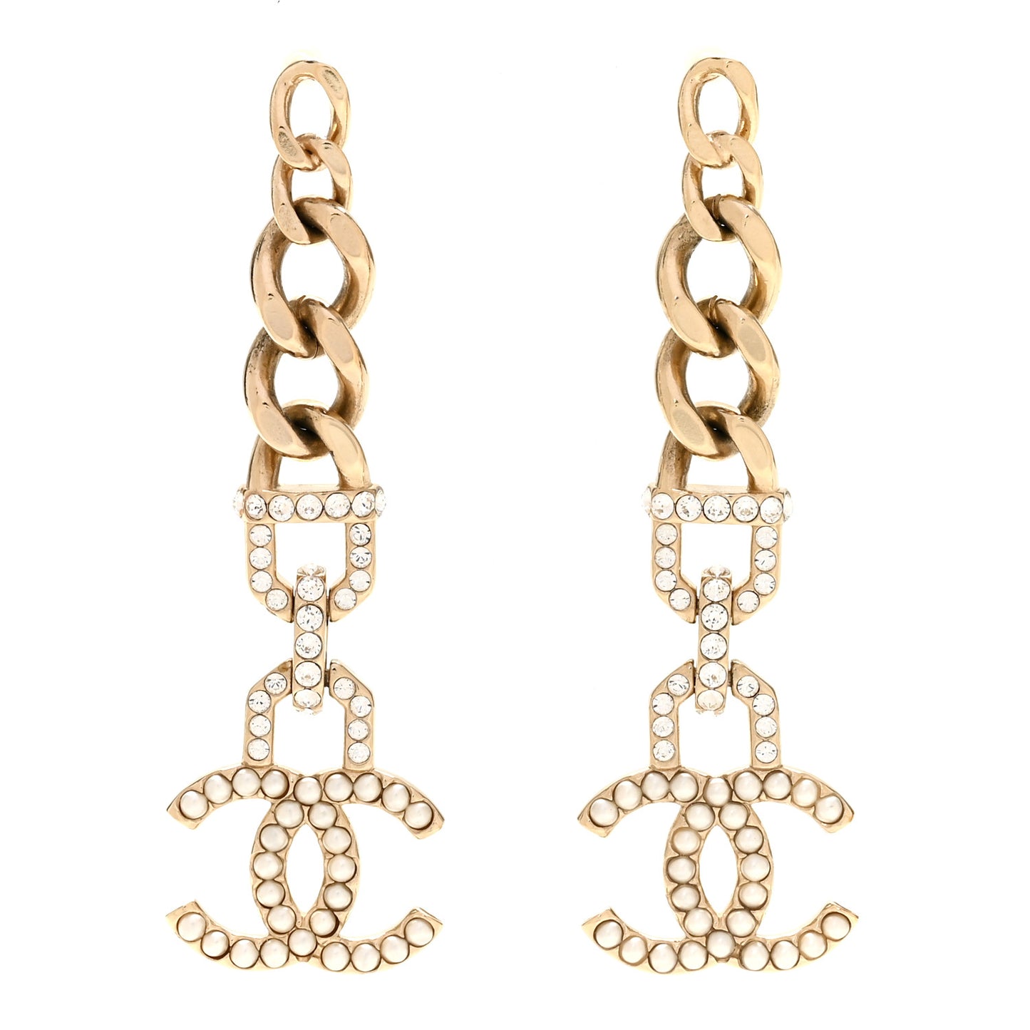 Metal Crystal CC Vendome CC Dangle Earrings Gold