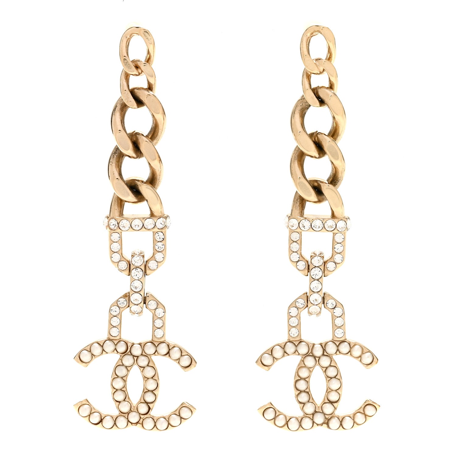 Chanel Metal Crystal CC Vendome CC Dangle Earrings Gold 1 of 5