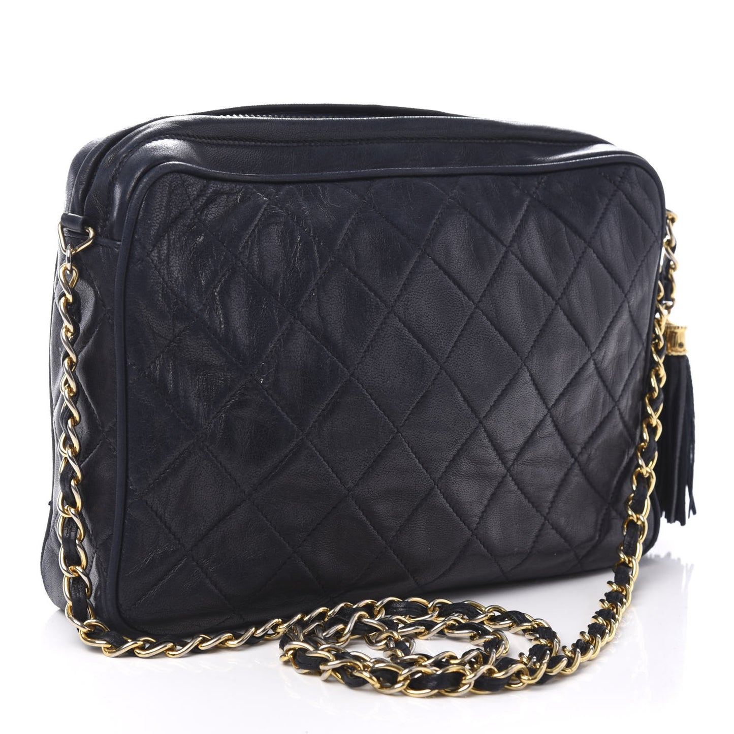 Lambskin Quilted CC Tassel Camera Case Navy