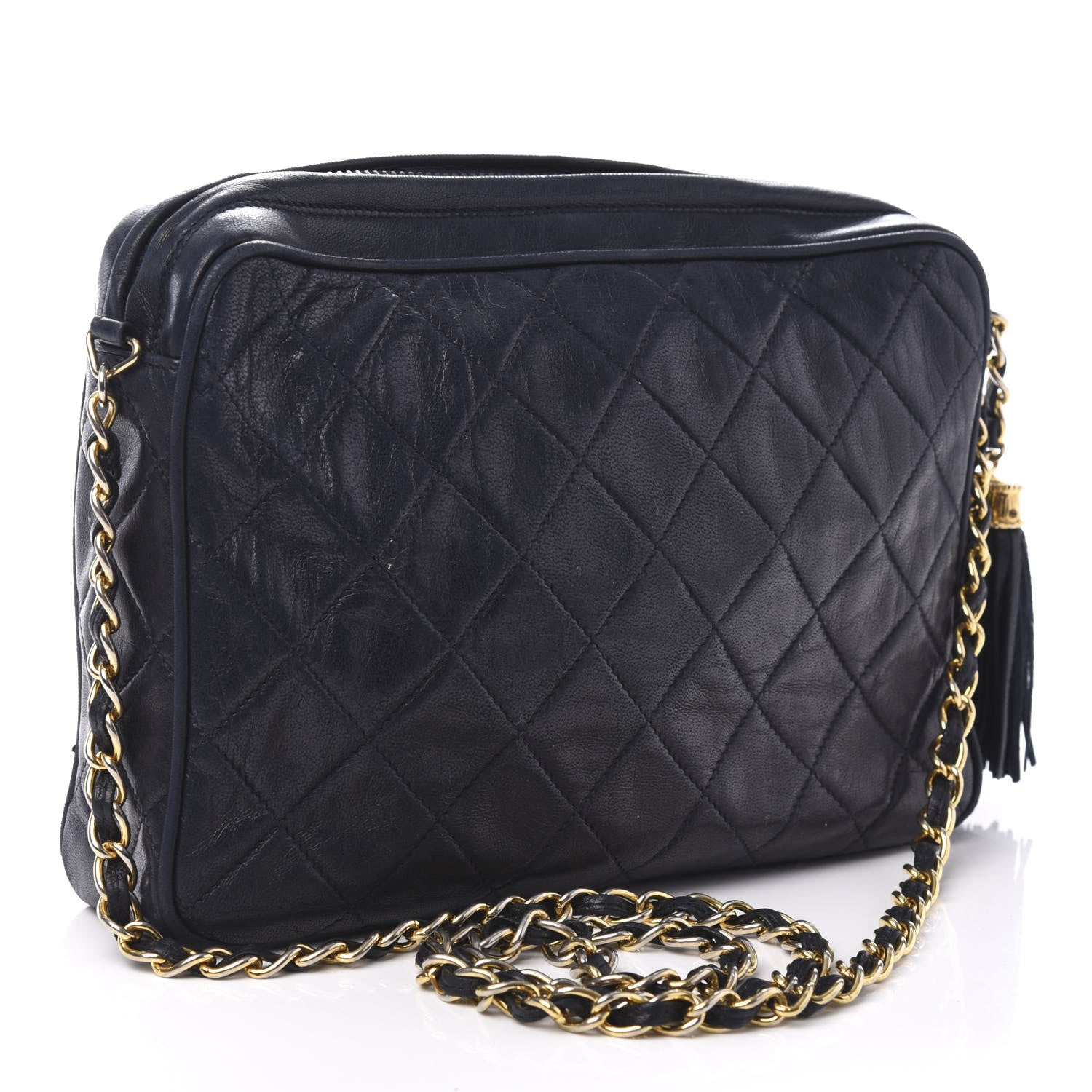 Chanel Lambskin Quilted CC Tassel Camera Case Navy 3 of 12