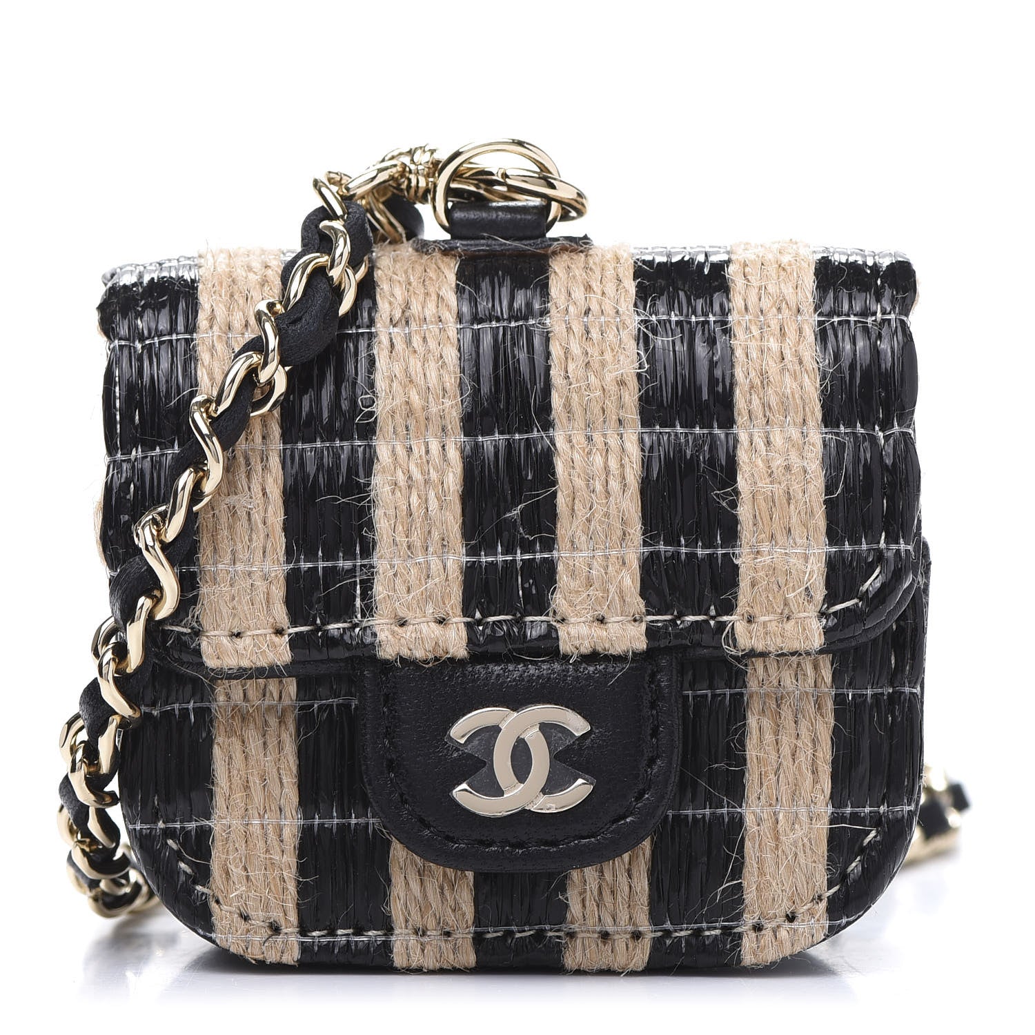 Chanel Raffia Jute Striped Airpods Pro Case Black Beige 1 of 9