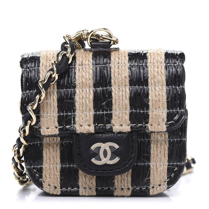 Chanel Raffia Jute Striped Airpods Pro Case Black Beige 1 of 9
