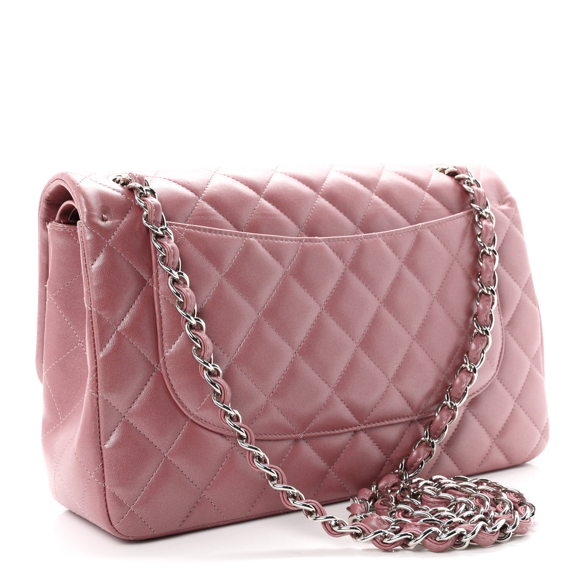 Iridescent Lambskin Quilted Jumbo Double Flap Light Purple