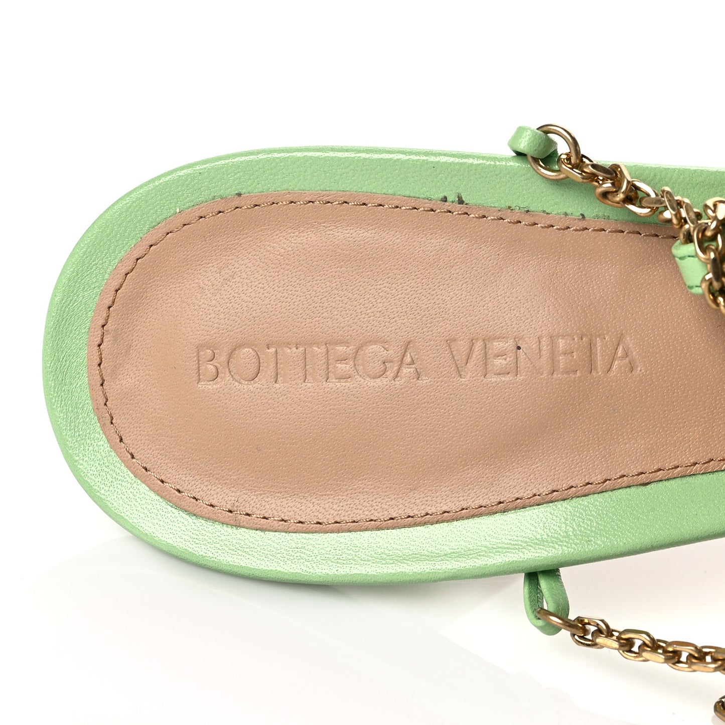 Lambskin Stretch Chain Strap 90mm Sandals 39.5 Pistachio