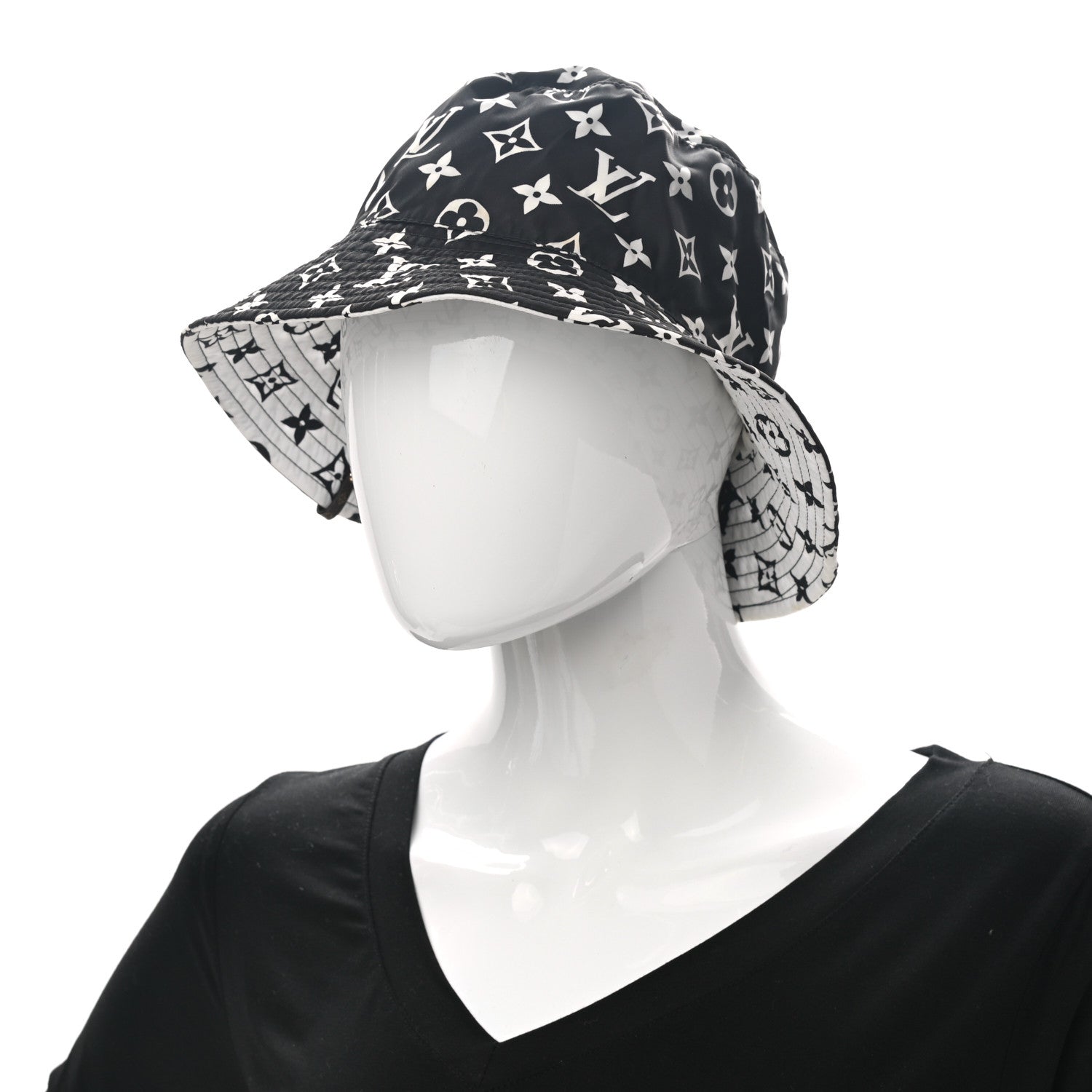 Louis Vuitton Nylon Monogram Reversible Bob Bucket Hat S Black White 2 of 9