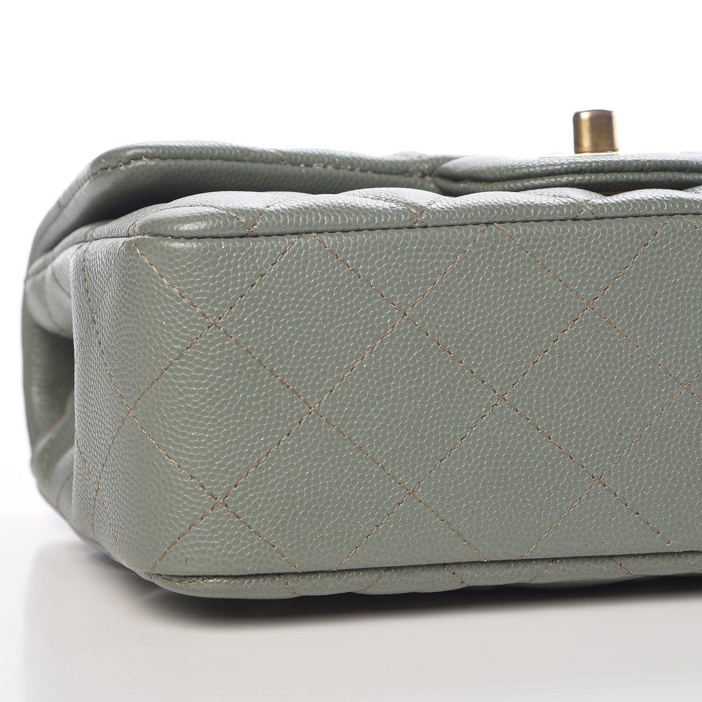 Iridescent Caviar Quilted Mini Rectangular Flap Green