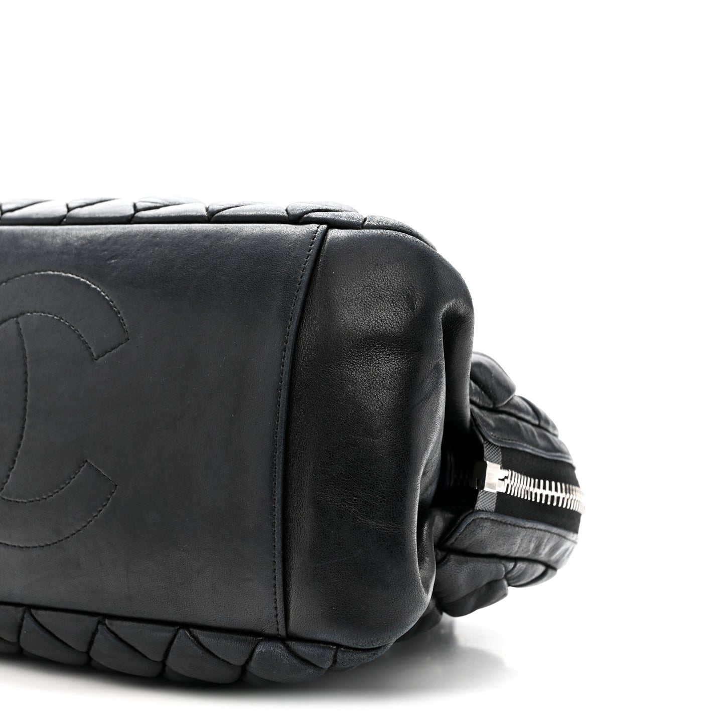 Lambskin Bubble Quilt Small Double Bowling Bag Black