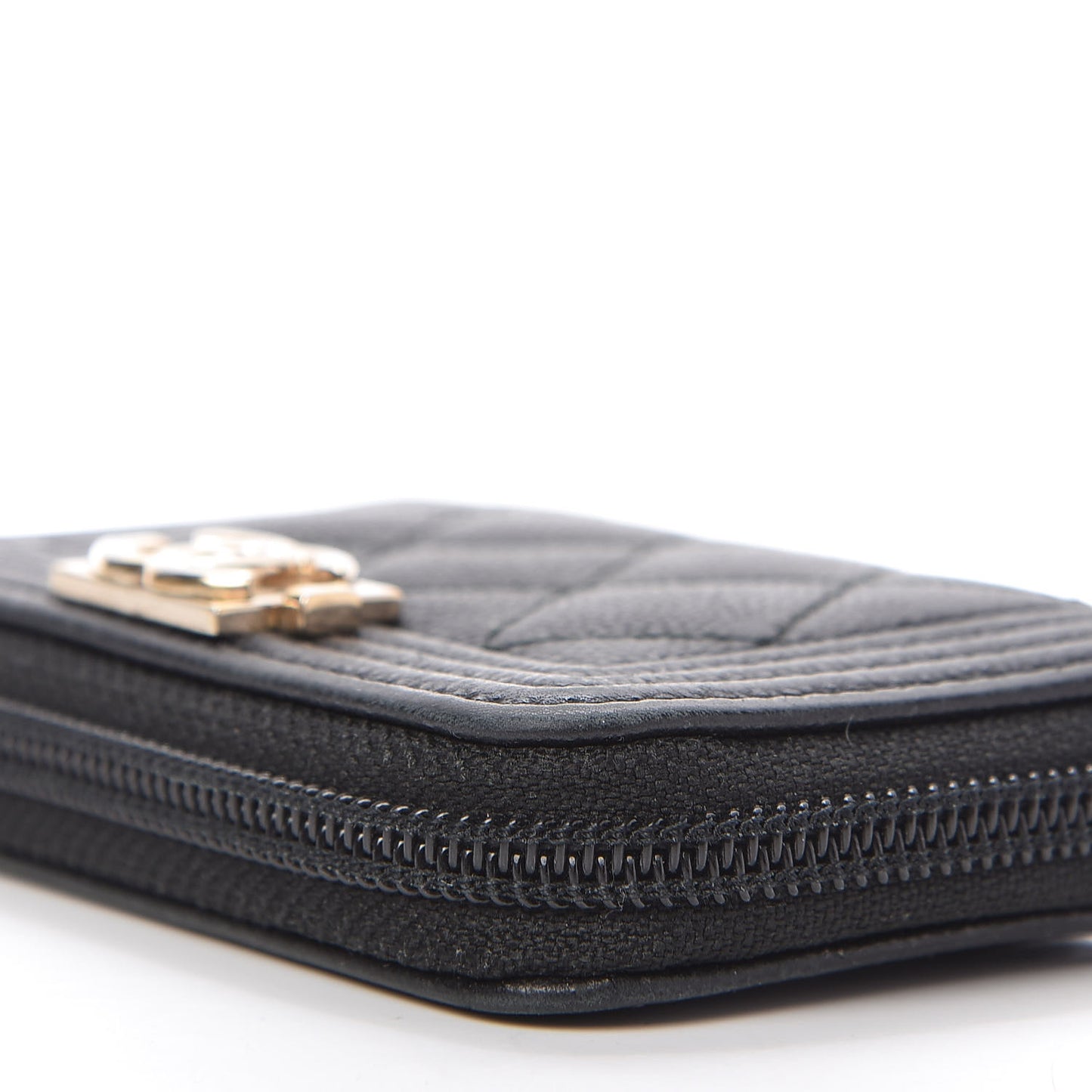 Caviar Quilted Boy Zip Around Coin Purse Wallet Black