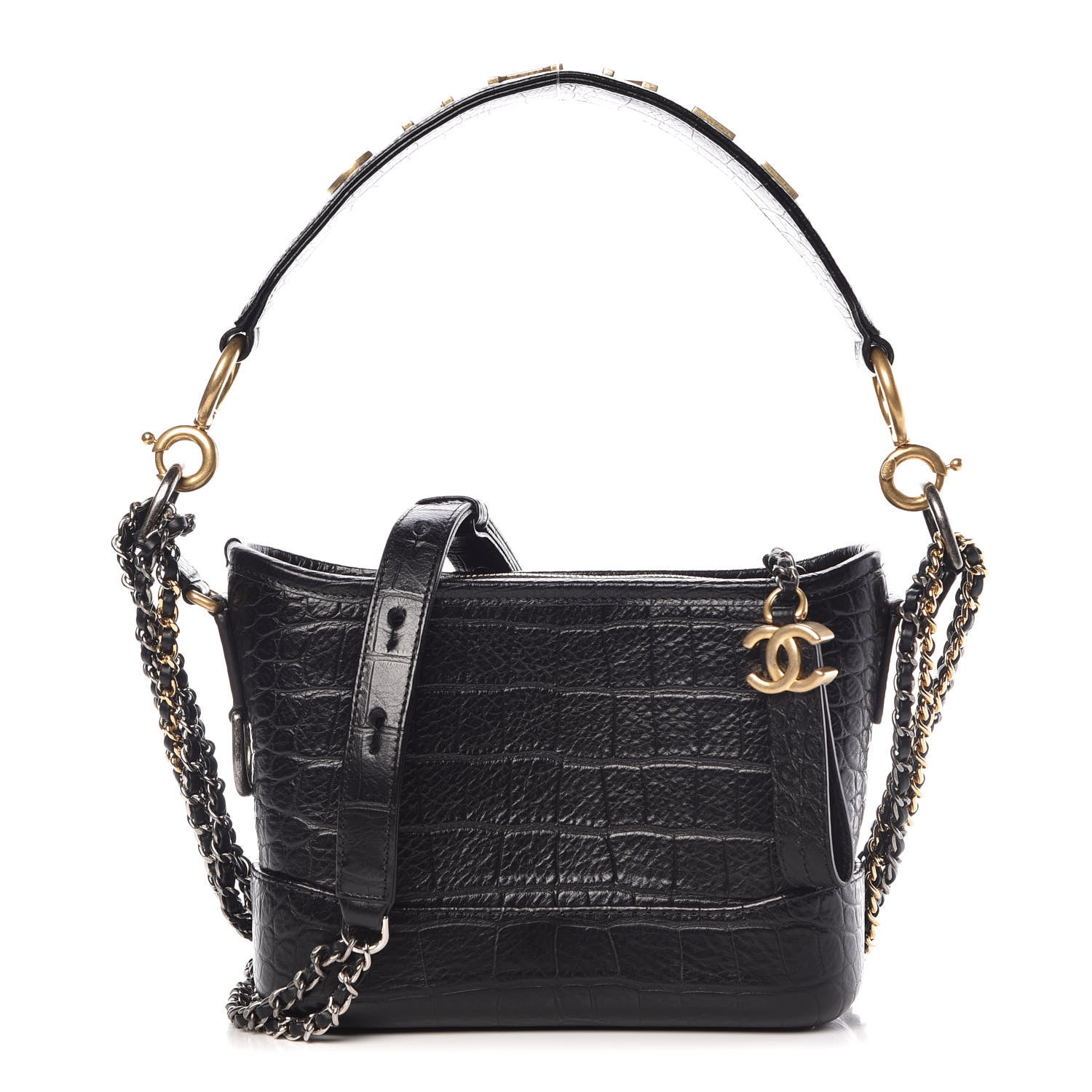 Chanel Calfskin Crocodile Embossed Small Gabrielle Cocodile Hobo Black 1 of 11