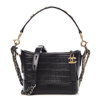 Chanel Calfskin Crocodile Embossed Small Gabrielle Cocodile Hobo Black 1 of 11