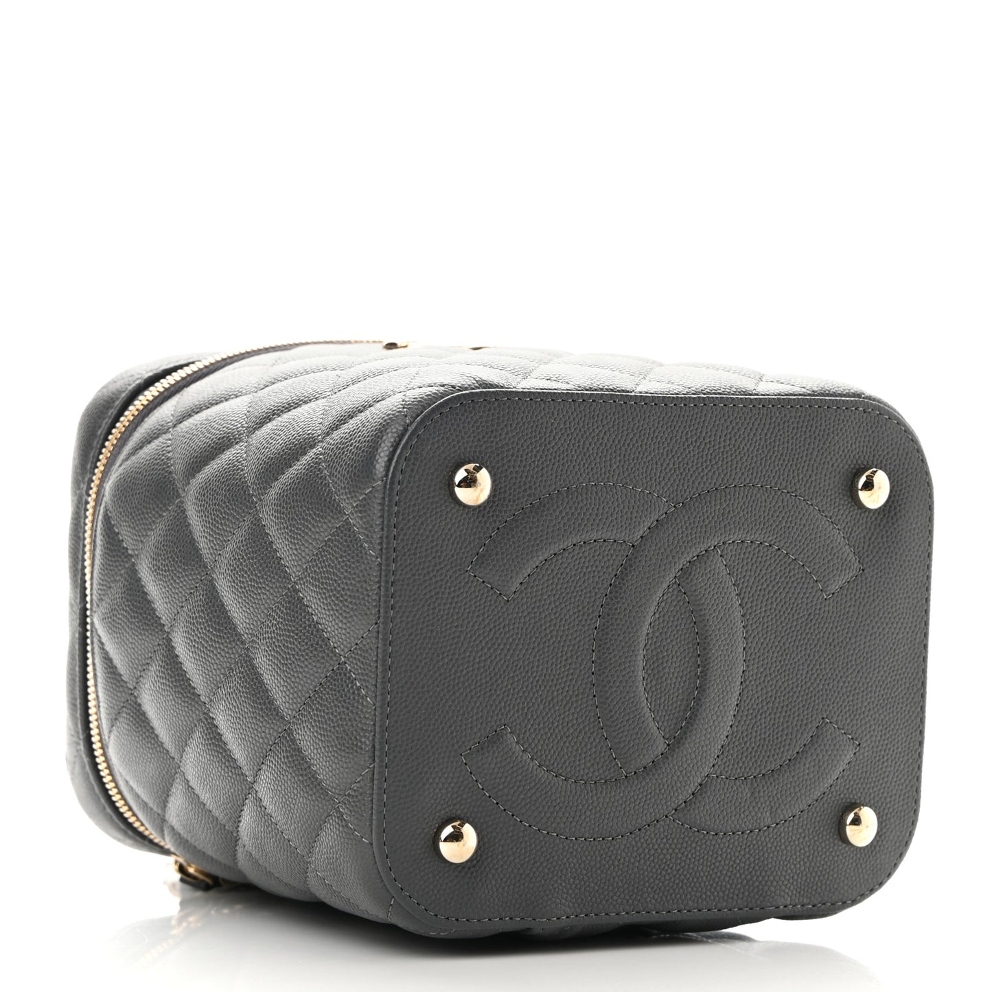 Caviar Quilted Small Top Handle Vanity Case With Chain Dark Grey