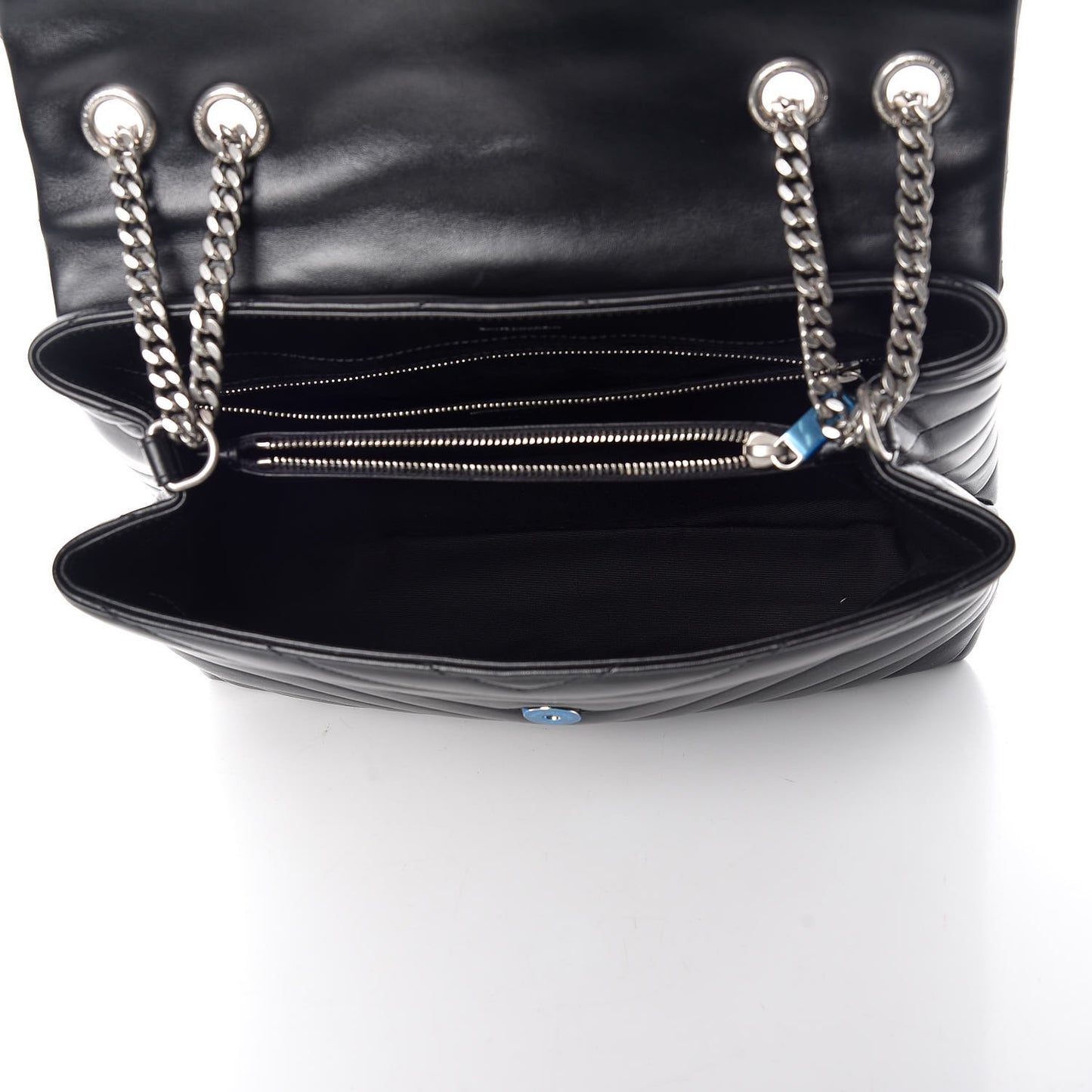 Calfskin Y Quilted Monogram Medium Loulou Chain Satchel Black