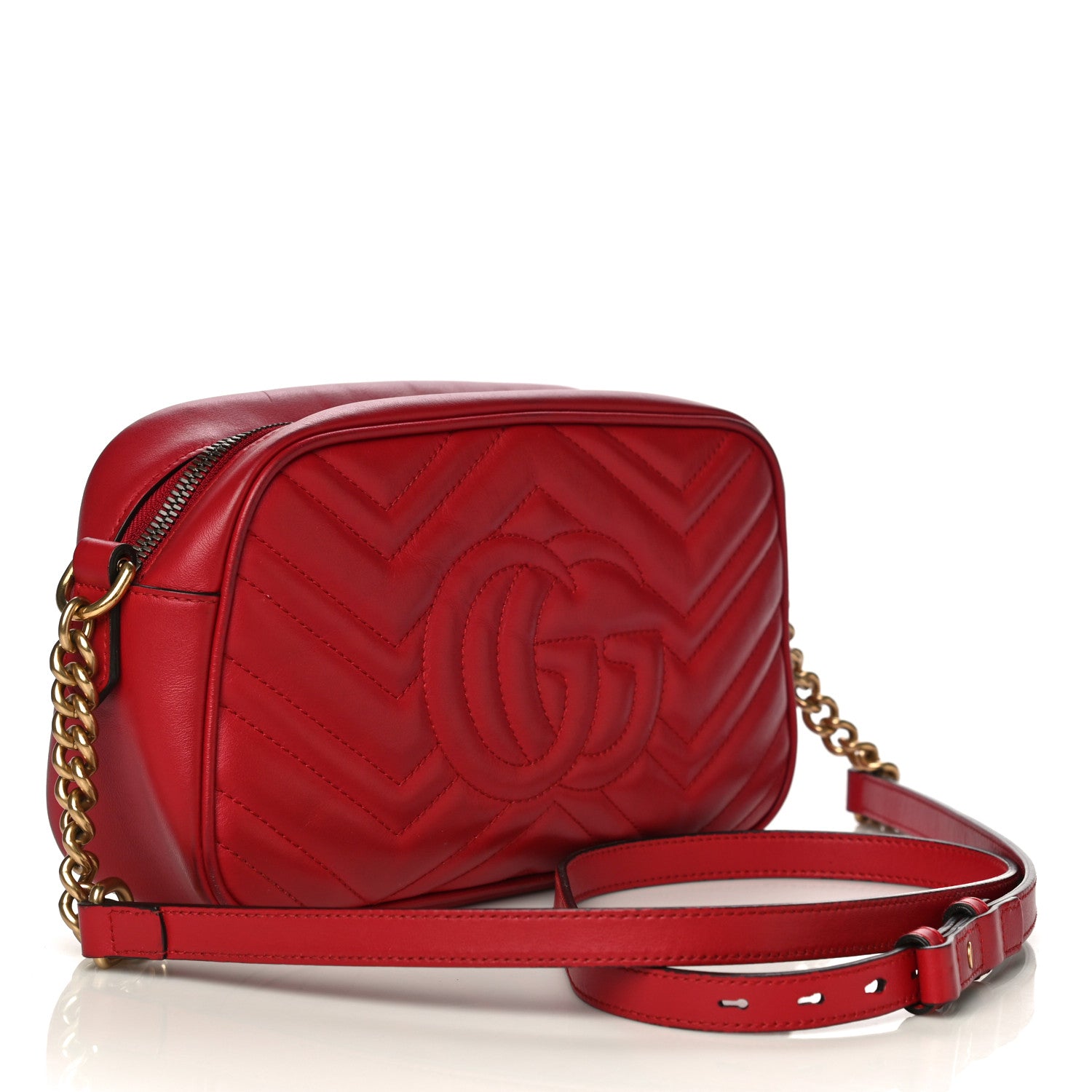 Gucci Calfskin Matelasse Small GG Marmont Chain Shoulder Bag Hibiscus Red 3 of 38