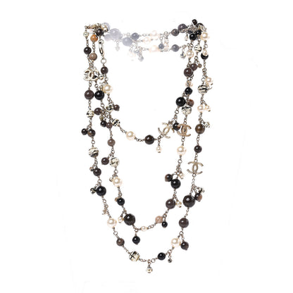 Chanel Pearl Crystal Bead CC Long Necklace Black 3 of 4