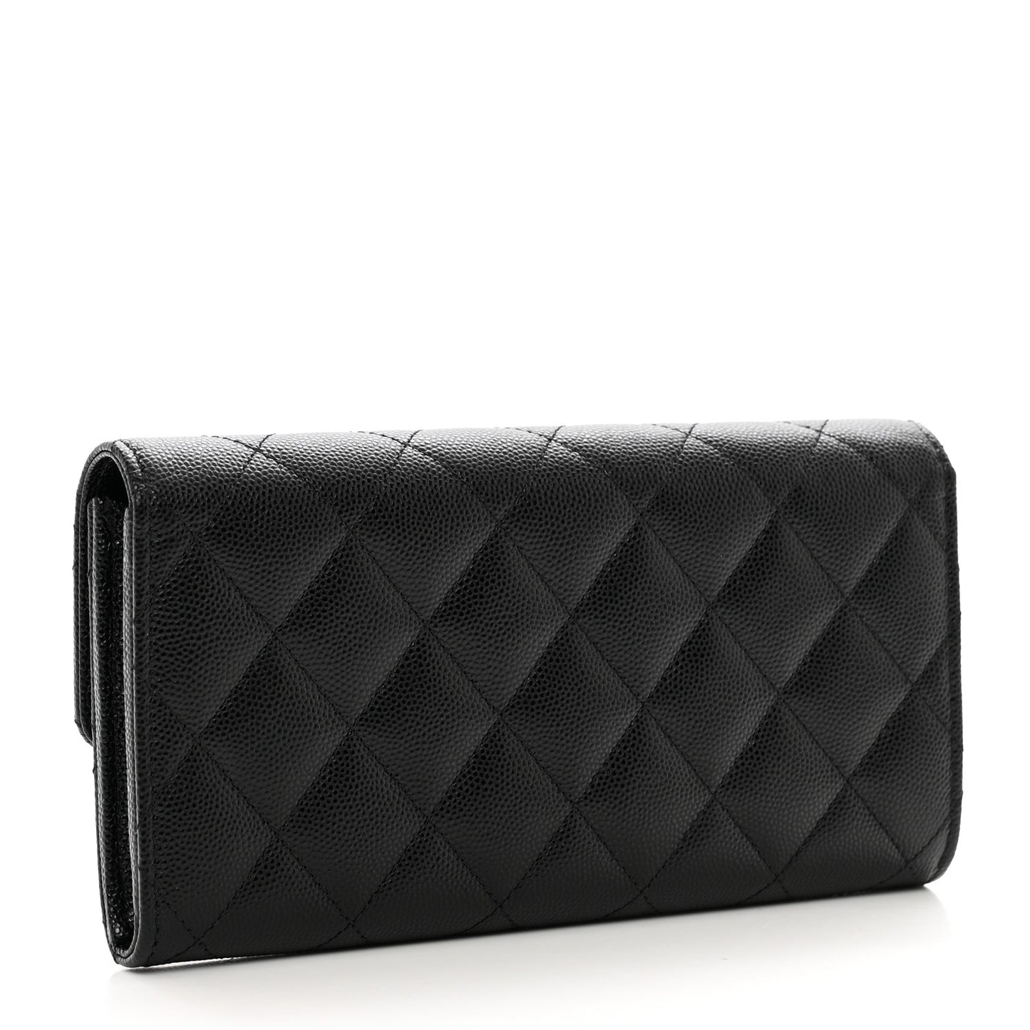 Caviar Quilted Crystal CC Large Gusset Flap Wallet Black
