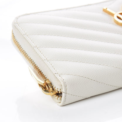 Saint Laurent Grain De Poudre Matelasse Chevron Monogram Zip Around Wallet Porcellana 5 of 10