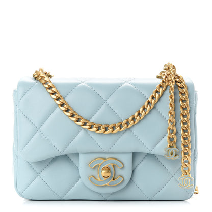 Chanel Lambskin Enamel Quilted Mini Pending CC Square Flap Light Blue 1 of 9