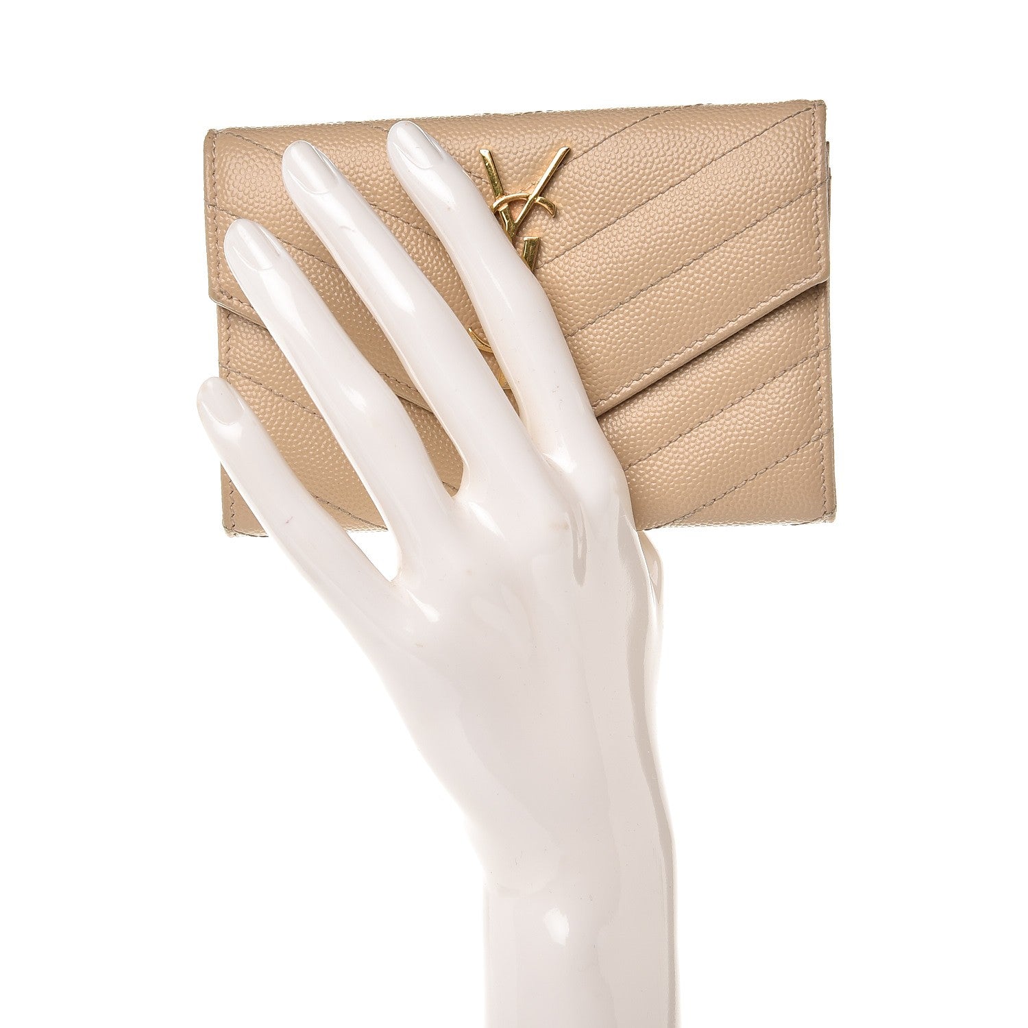 Saint Laurent Grain De Poudre Matelasse Chevron Small Monogram Envelope Wallet Nude Powder 2 of 11