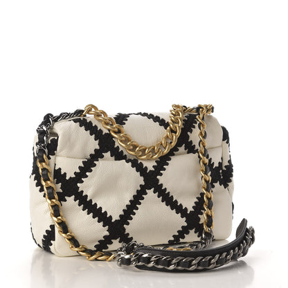 Chanel Calfskin Crochet Medium 19 Flap White Black 3 of 11