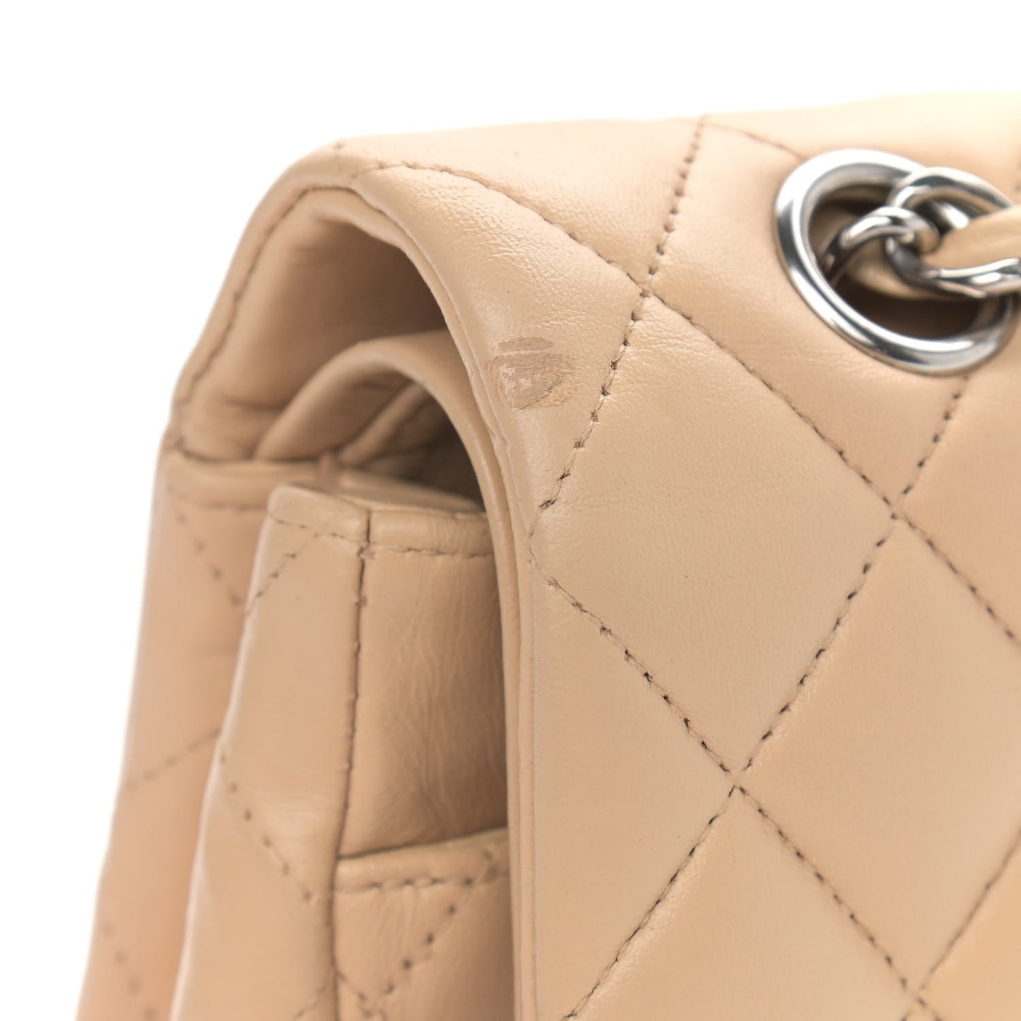 Lambskin Quilted Medium Double Flap Beige