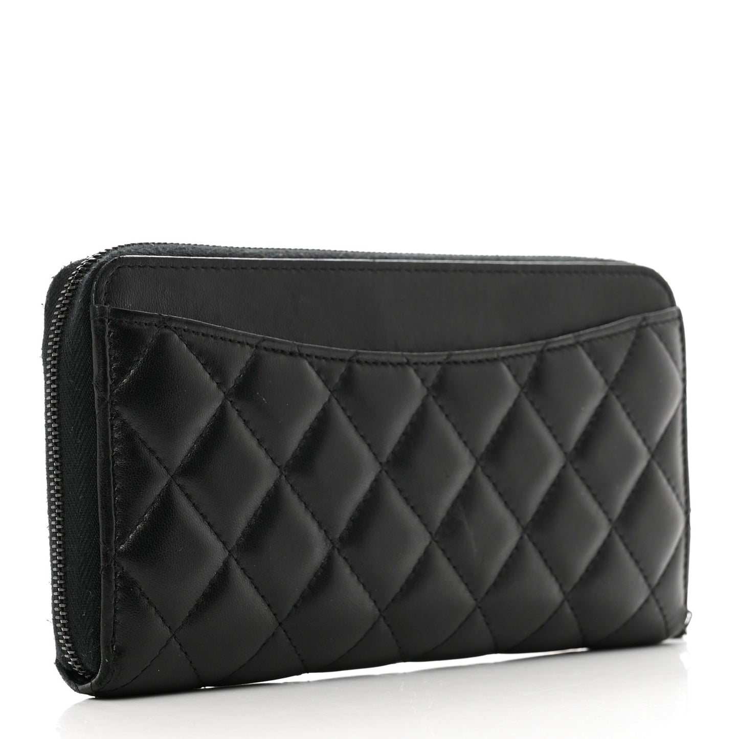 Lambskin Quilted Large Gusset Zip Around Wallet So Black