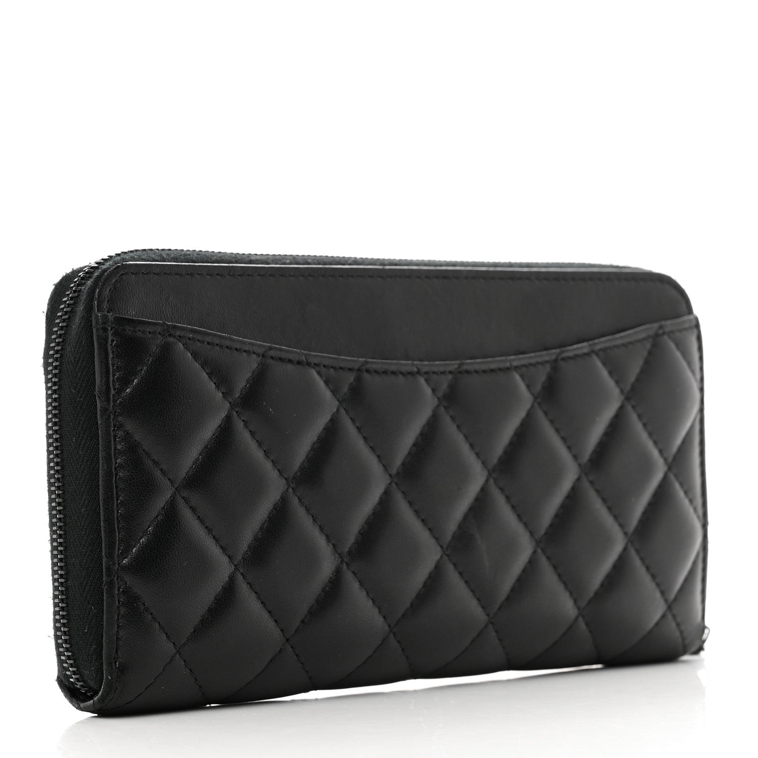 Chanel Lambskin Quilted Large Gusset Zip Around Wallet So Black 3 of 13