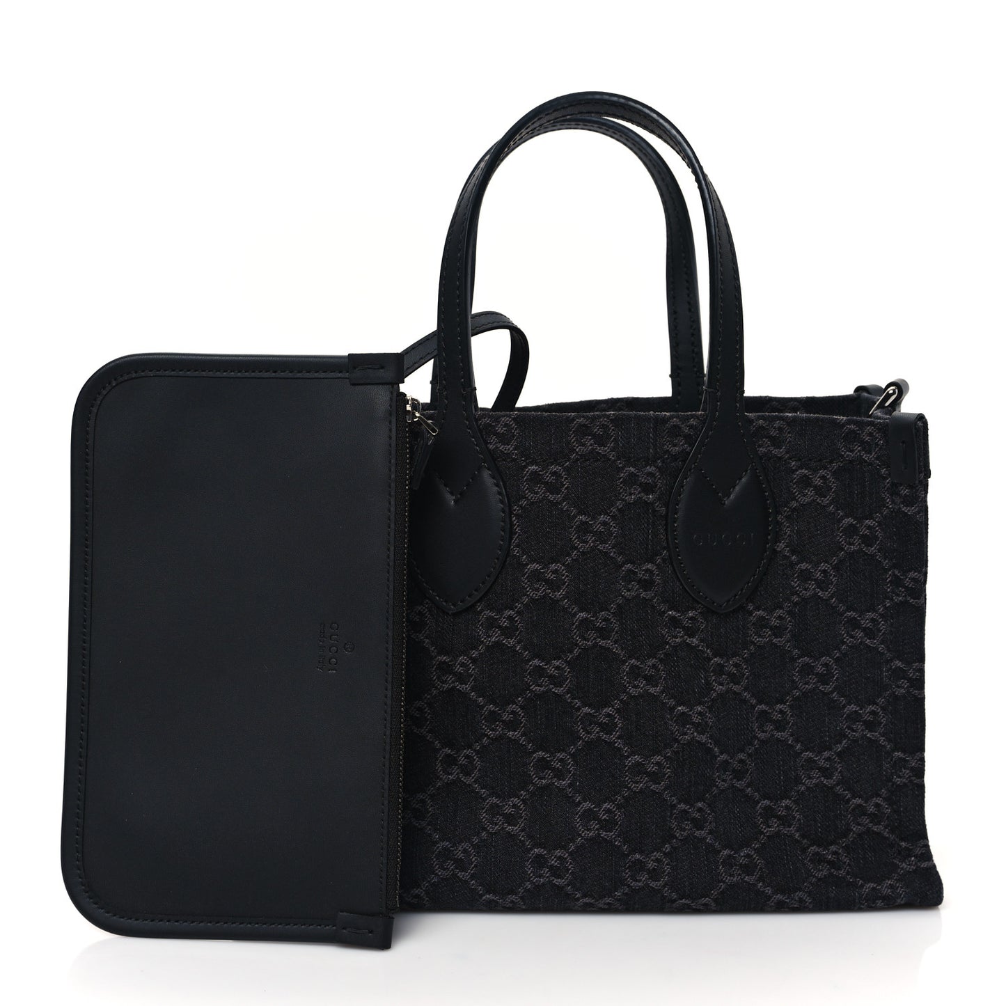 Denim Ophidia GG Monogram Tote Medium Black Grey
