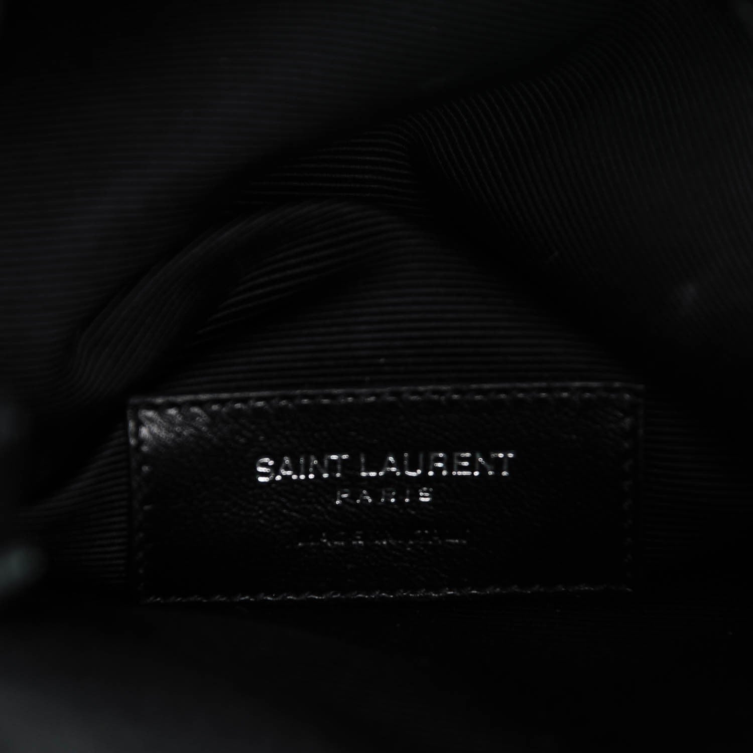 Saint Laurent Crocodile Embossed Patchwork Tassel Fringe Monogram Bucket Bag Black 7 of 7