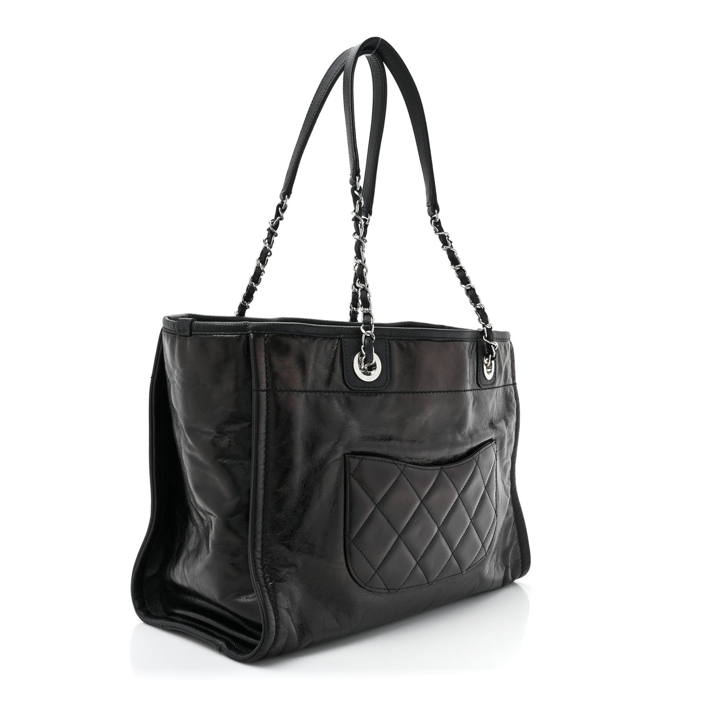 Glazed Calfskin Small Deauville Tote Black